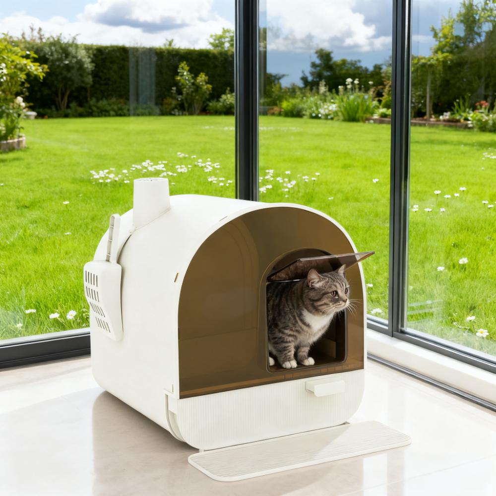 White Cat Litter Box With Lid With Scoop And Filter — imagen 1