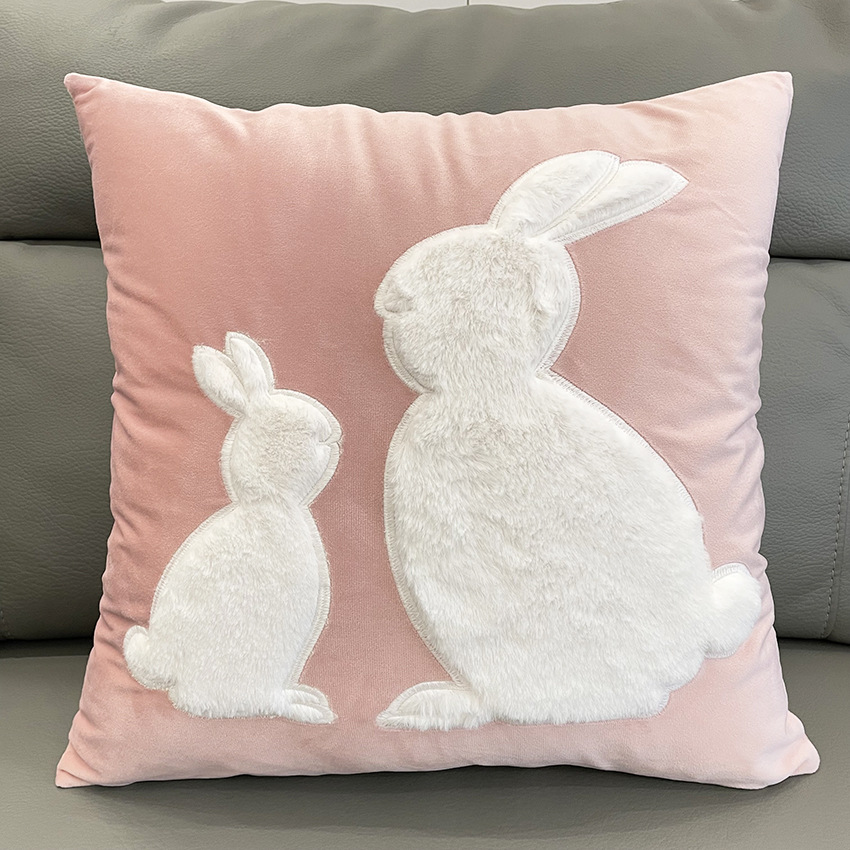 Soft Rabbit Pillow Cover Sofa Cushion Velvet Embroidered Pillow Girl's Heart Pink Cartoon Pillow Cover Cute — image 8