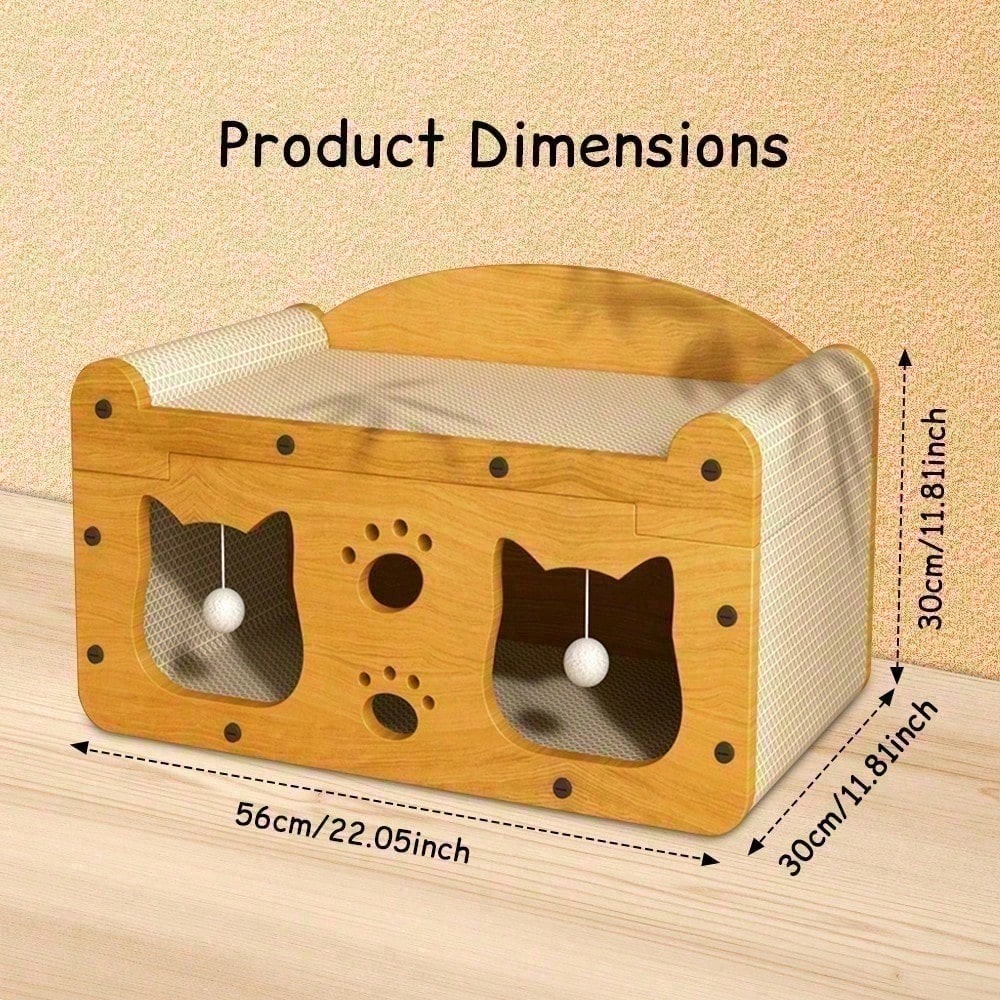 Casa de Gato Multiestilo con Dos Capas: 2 Niveles Grande para Perros y Gatos con Cartón Corrugado, Bolas Suspensas Interactivas y Soporte Cervical Ergonómico para Hogares con Muebles — imagen 13