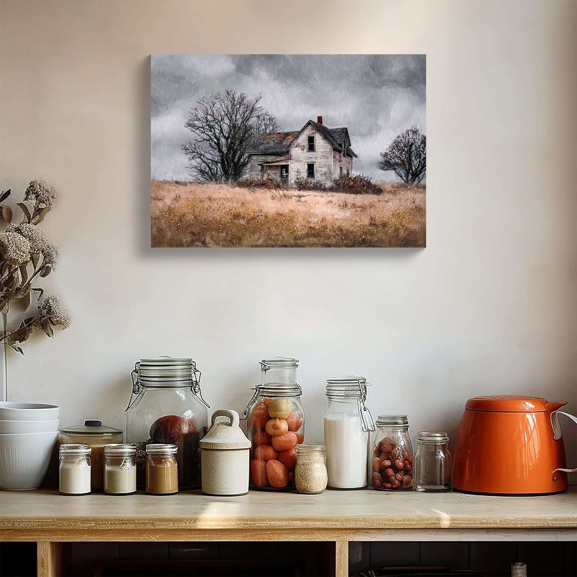 Framed Rustic Farmhouse Wall Art Vintage Barn Wall Art Country Field Landscape Poster Bathroom Canvas Prints Home Decor For Bedroom Living Room 24x16inch Ready To Hang — image 1
