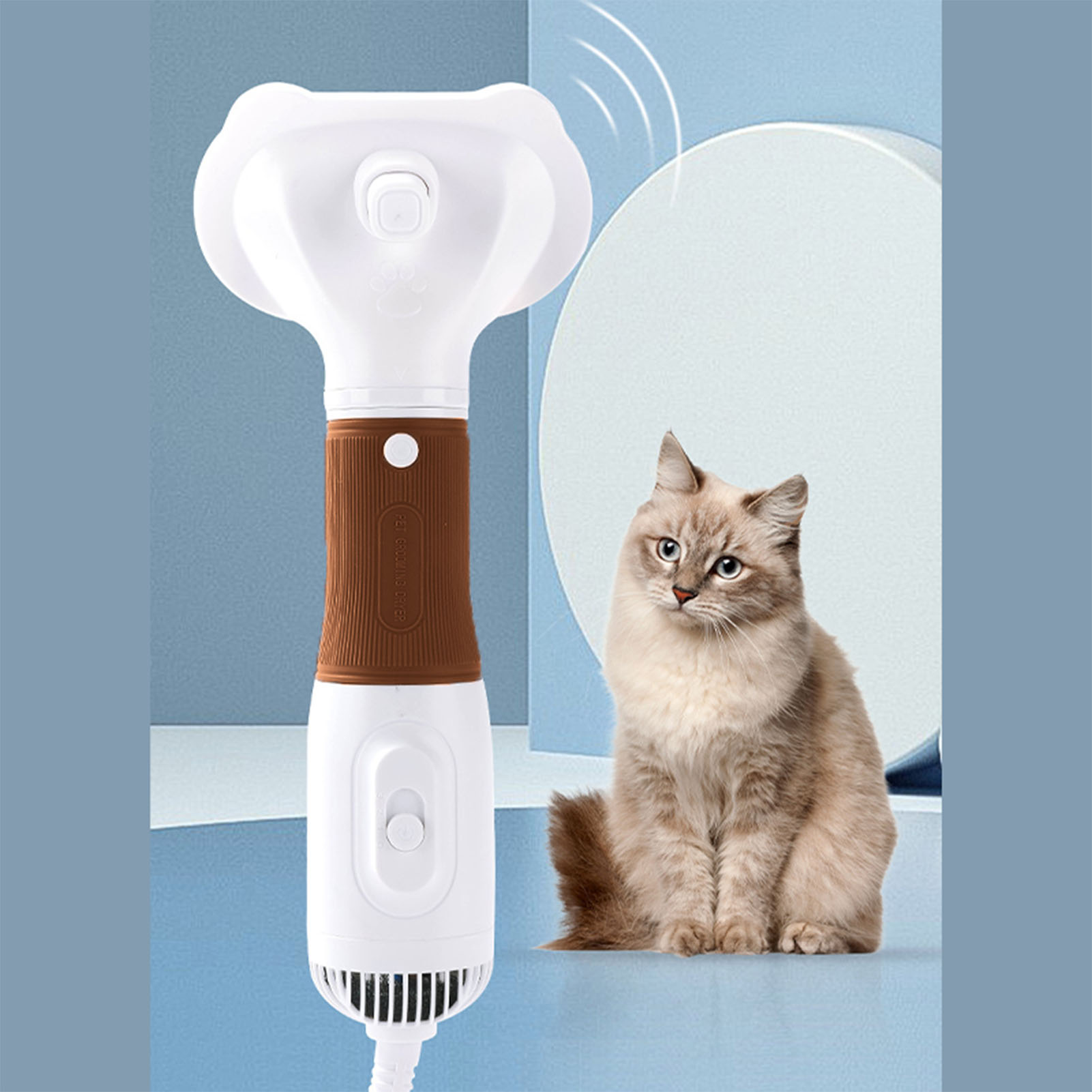 Secador de Pelos de Mascotas con Cepillo Liso Bajo Ruido 600W 3 Niveles de Temperatura Ajustables 3 en 1 para Perros y Gatos Café — imagen 5