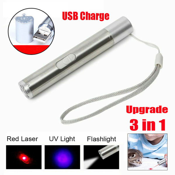 3 In1 1mw USB Rechargeable Pet Toy Pen Flashlight Red Laser Beam UV Light 3-Modes Lamp — image 5