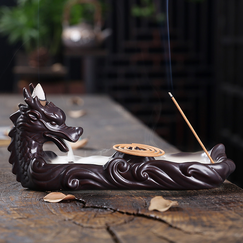 Fornillo de Aromaterapia con Retroceso de Humo en Cerámica para Decoración Hogareña - Dragón Chino de Incienso Creativo — imagen 4