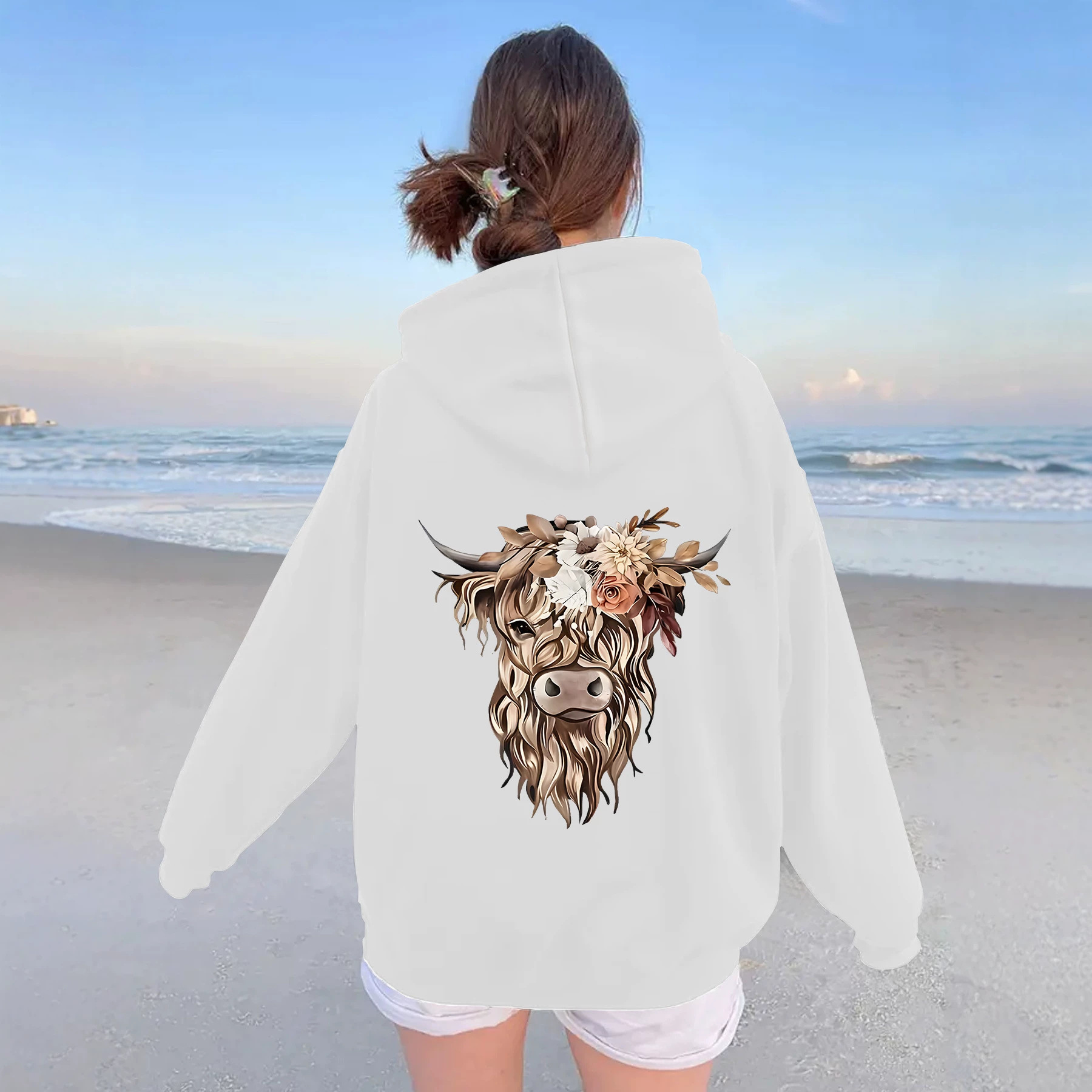 Flower Cow Head Printed Hoodie — image 4