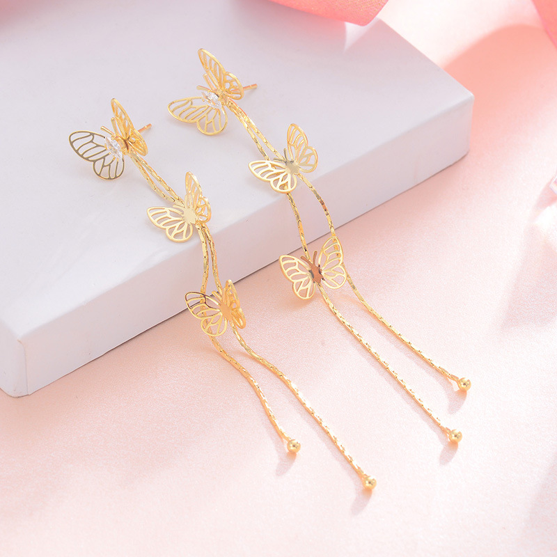 Pulseras de Oído S925 Plateado Super Fairy con Tira Larga y Mariposa Hembra Estudiada, Elegantes y Hermosas — imagen 3