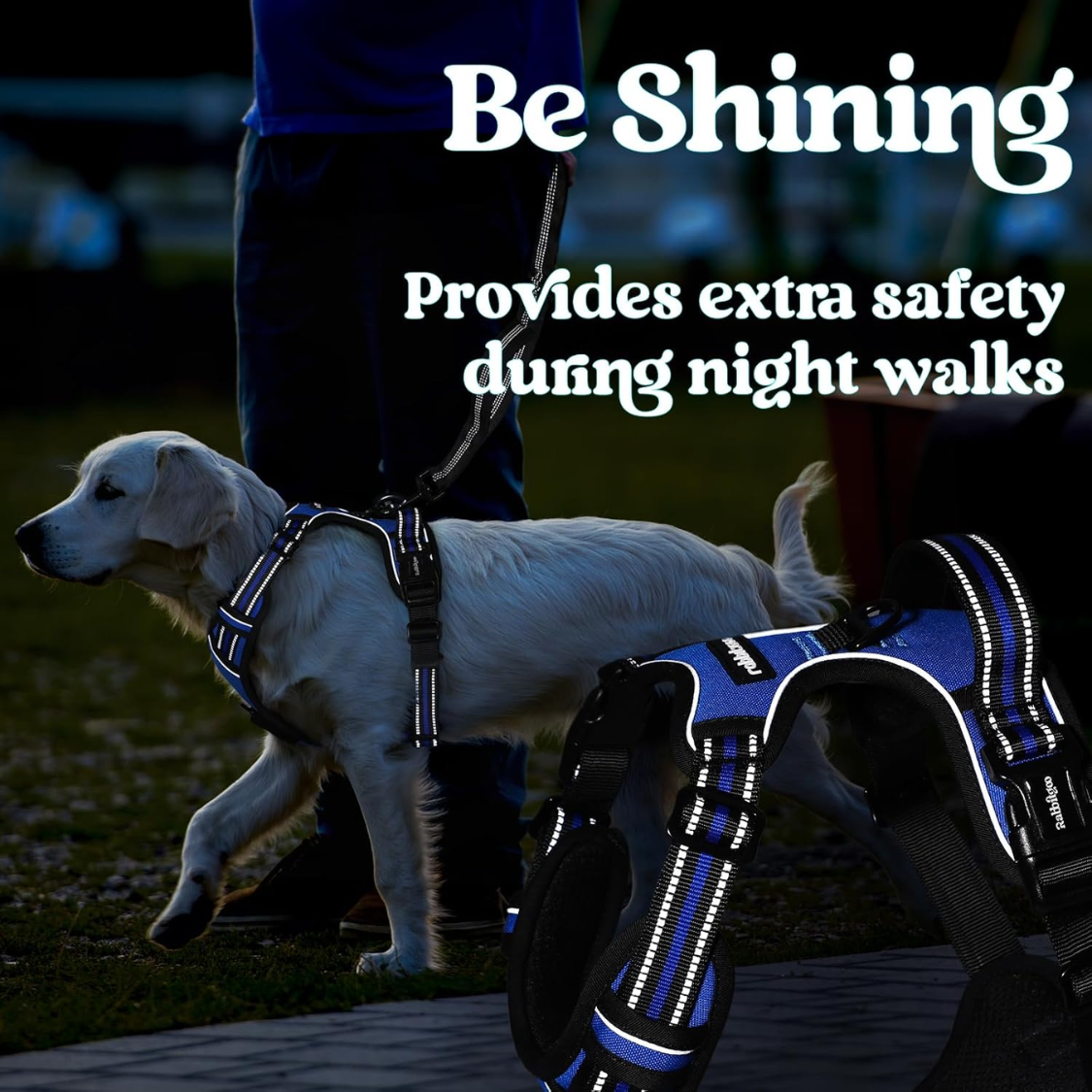 Arnes de Perro para Grandes - Fácil de Poner y Quitar con 3 Corchetes, Arnes de Caminata Suave con 2 Brotes y Manija, Reflectivo para Perros Grandes, Azul, L — imagen 7