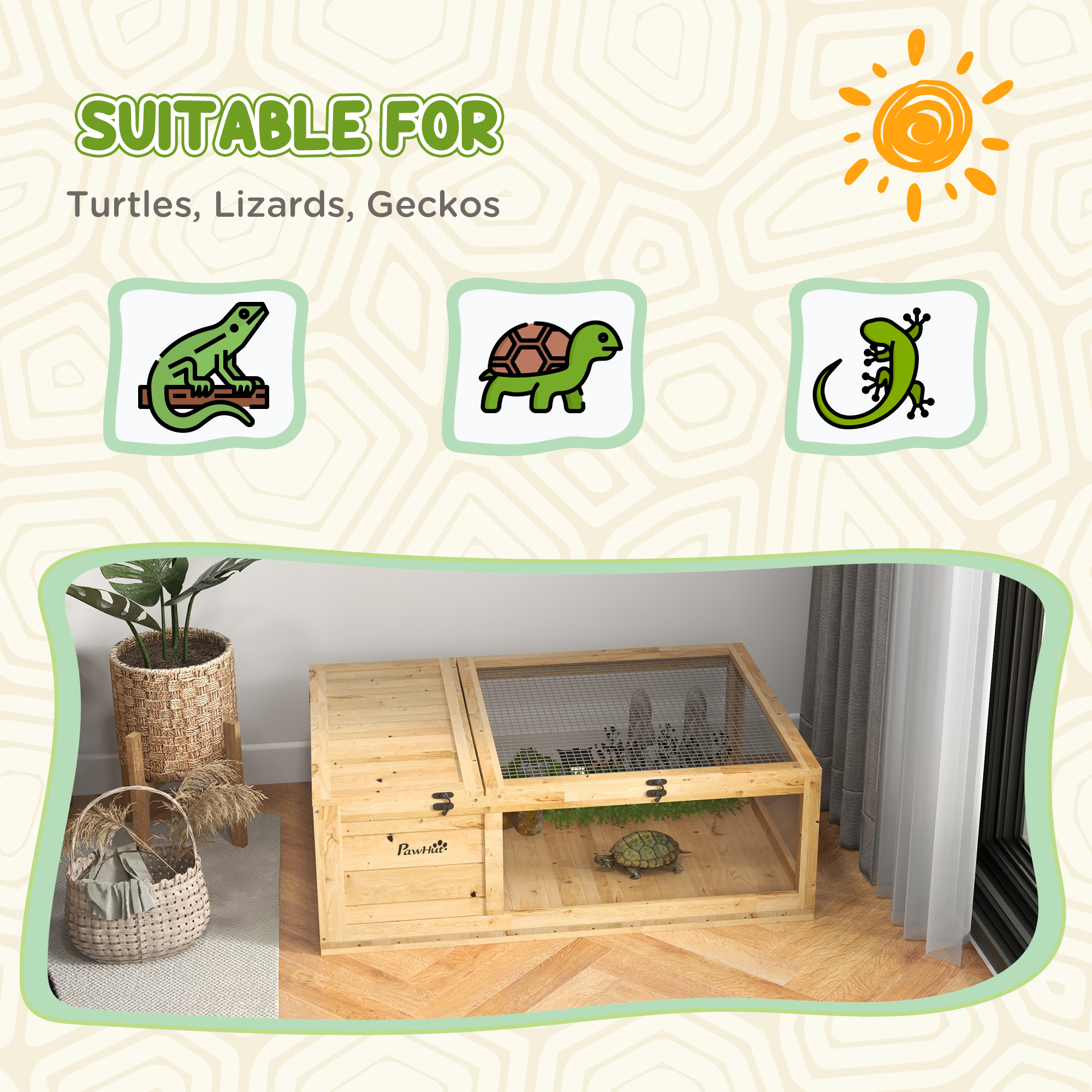 Caja de Madera para Reptiles con Acceso Superior para Tortugas, Lagartos, Serpientes Amarilla — imagen 3