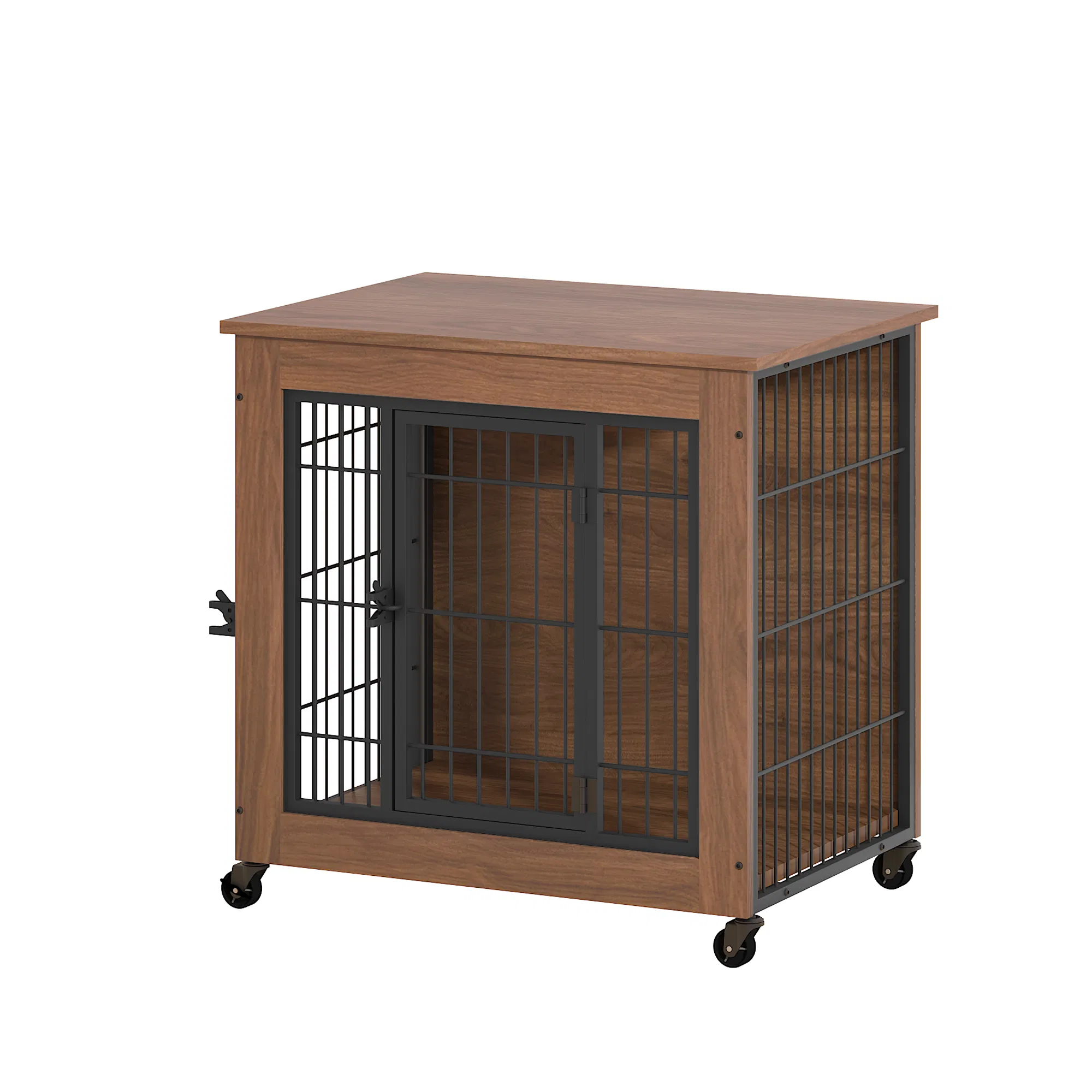 27.2" Dog Crate Furniture with Wheels for Small Dogs, Heavy Duty Dog Kennel Indoor with 2 Doors, Wooden Pet Cage End Table, Double-Doors Sturdy Metal Dog Cage for Anxiety Dog — image 14