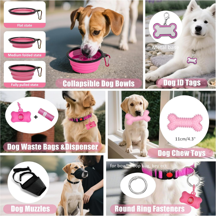 Dog Harness Collar And Leash Set - Dog Halter Harnesses Fits Small Medium Dogs Pink-M — image 5