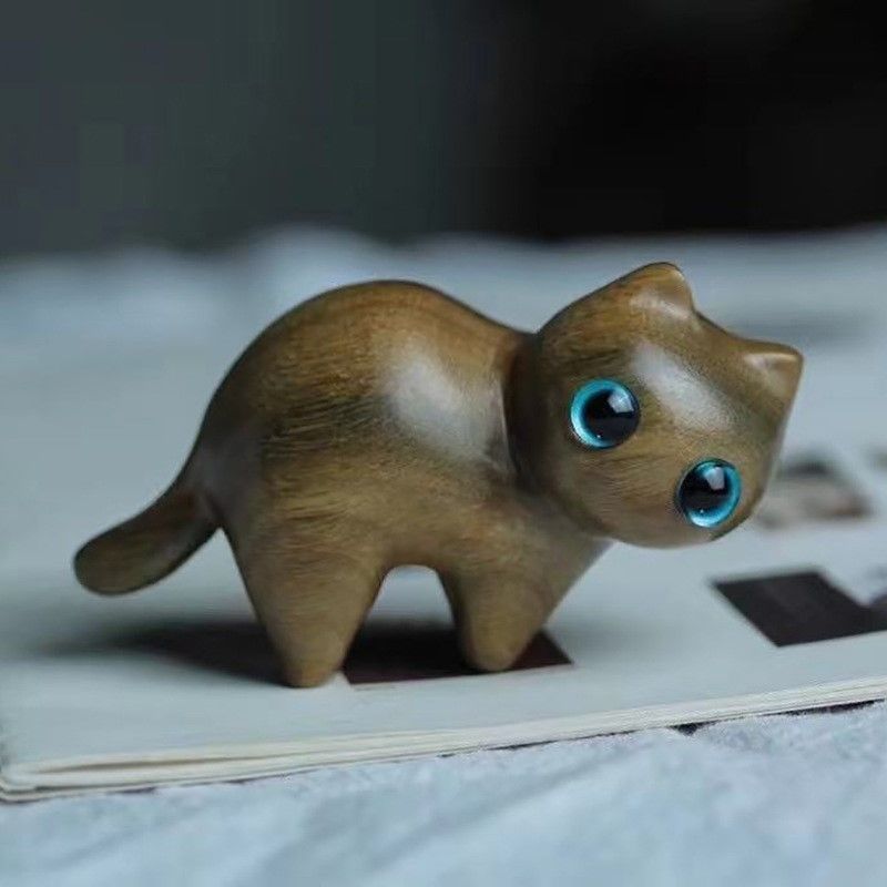 Sandalwood Kitten Ornaments Cute Hippo Mini Wooden Cat Play — image 27