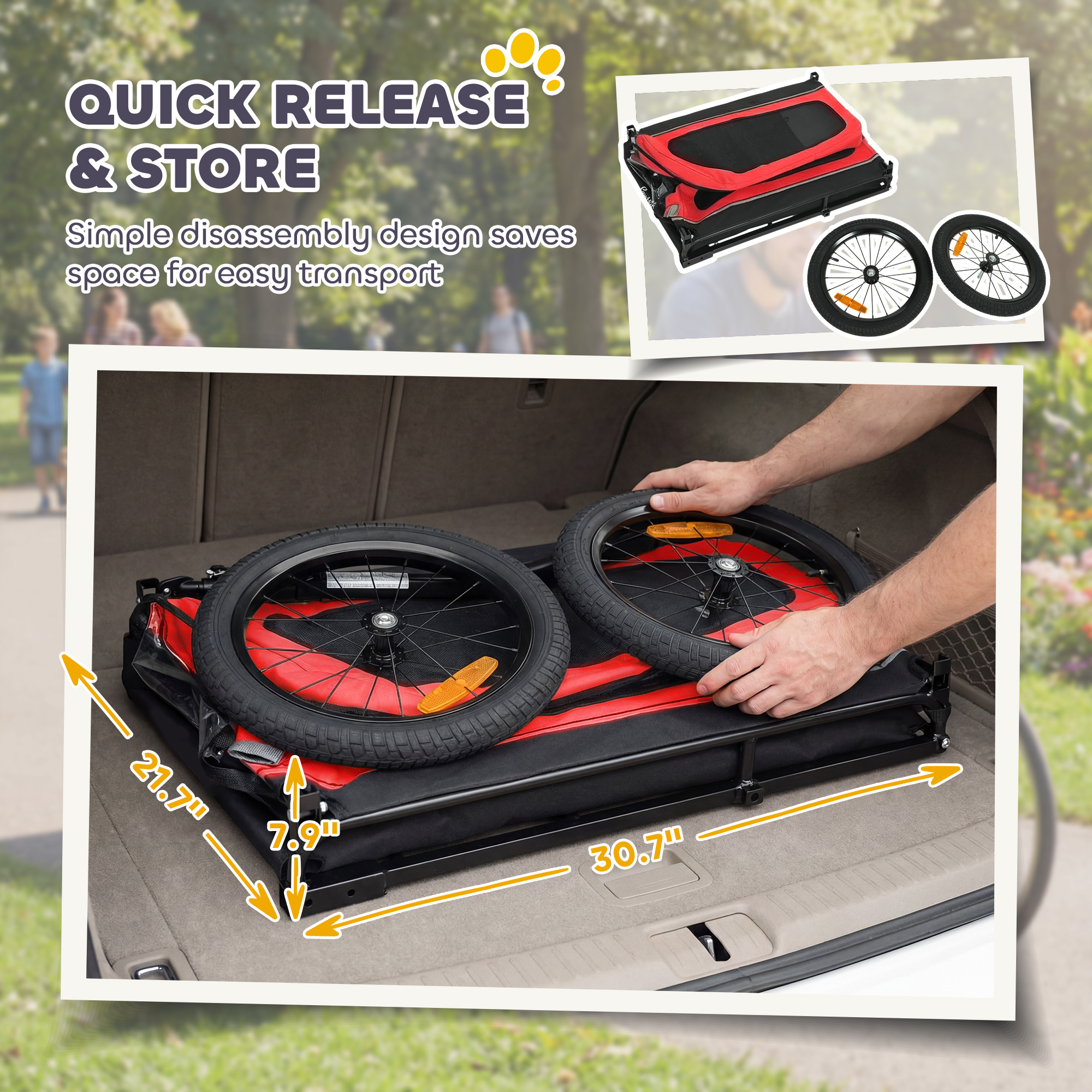 Remolque para Perros de Bicicleta para Pequeños y Medianos Canes, Coupler Universal para Bicicletas, Rampilla Plegable y Portón Traslacional Rojo — imagen 6