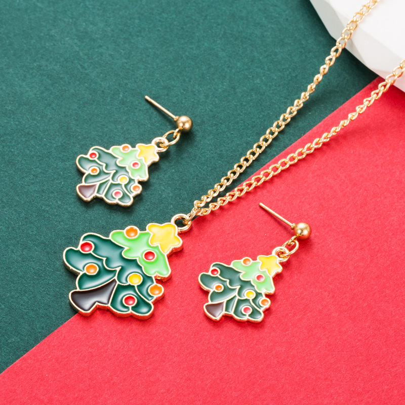 Christmas Earrings Elk Christmas Tree Necklace Earrings Set 2 Pieces Necklace Earrings — image 7