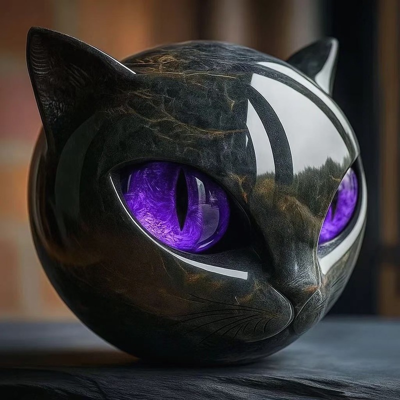 Black cat stone statue (resin head, marble texture): healing stone, souvenir, gift, home/office desk decor — image 3