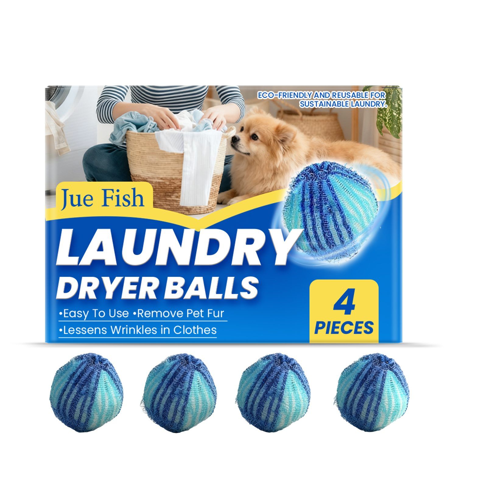 JUE FISH Reusable Pet Hair Laundry Dryer Balls, 4 Pack — image 3