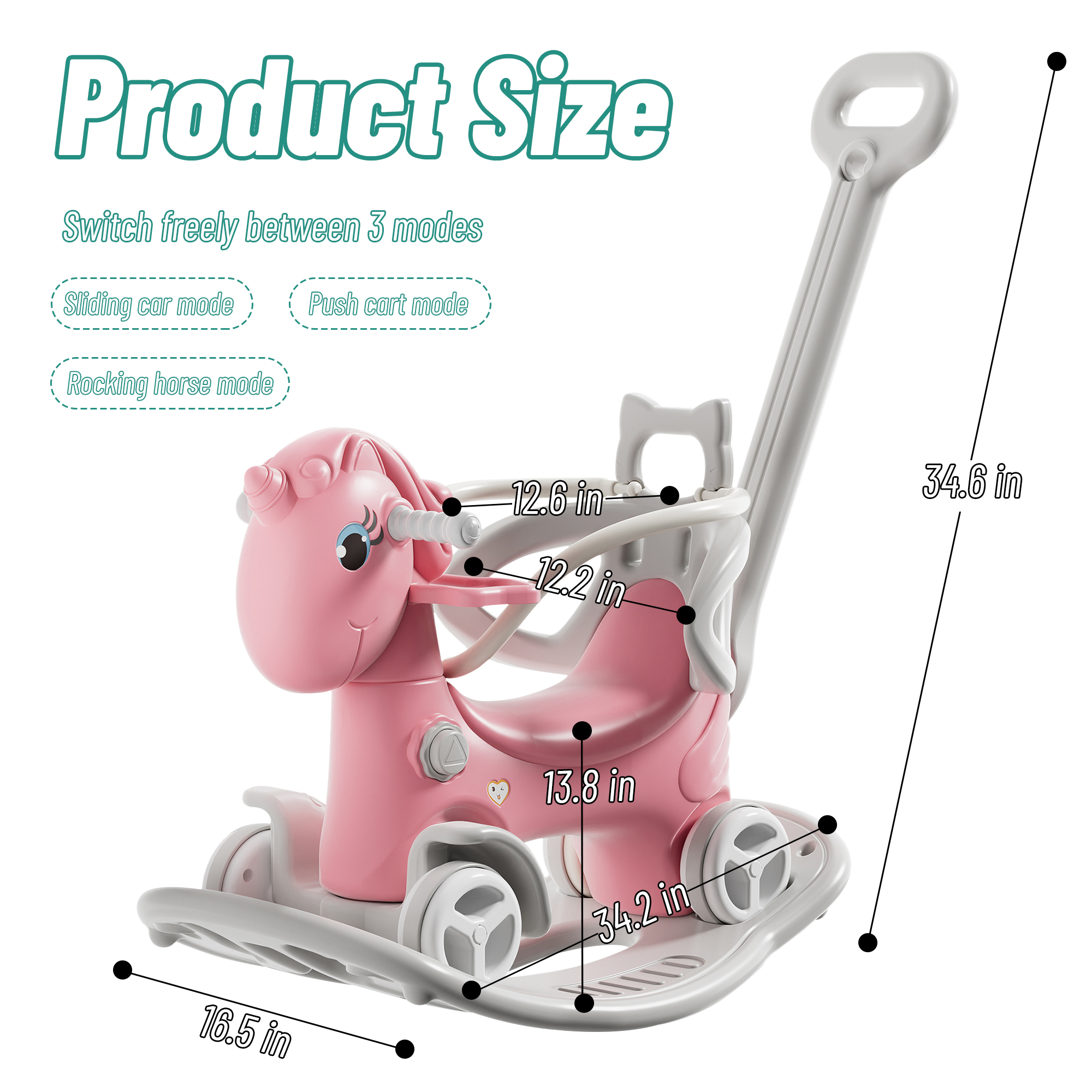 Rocking Horse For Toddlers, Balance Bike Ride On Toys With Push Handle, Backrest And Balance Board For Baby Girl And Boy, Unicorn Kids Pink Color Old SKU W509125829 — imagen 5