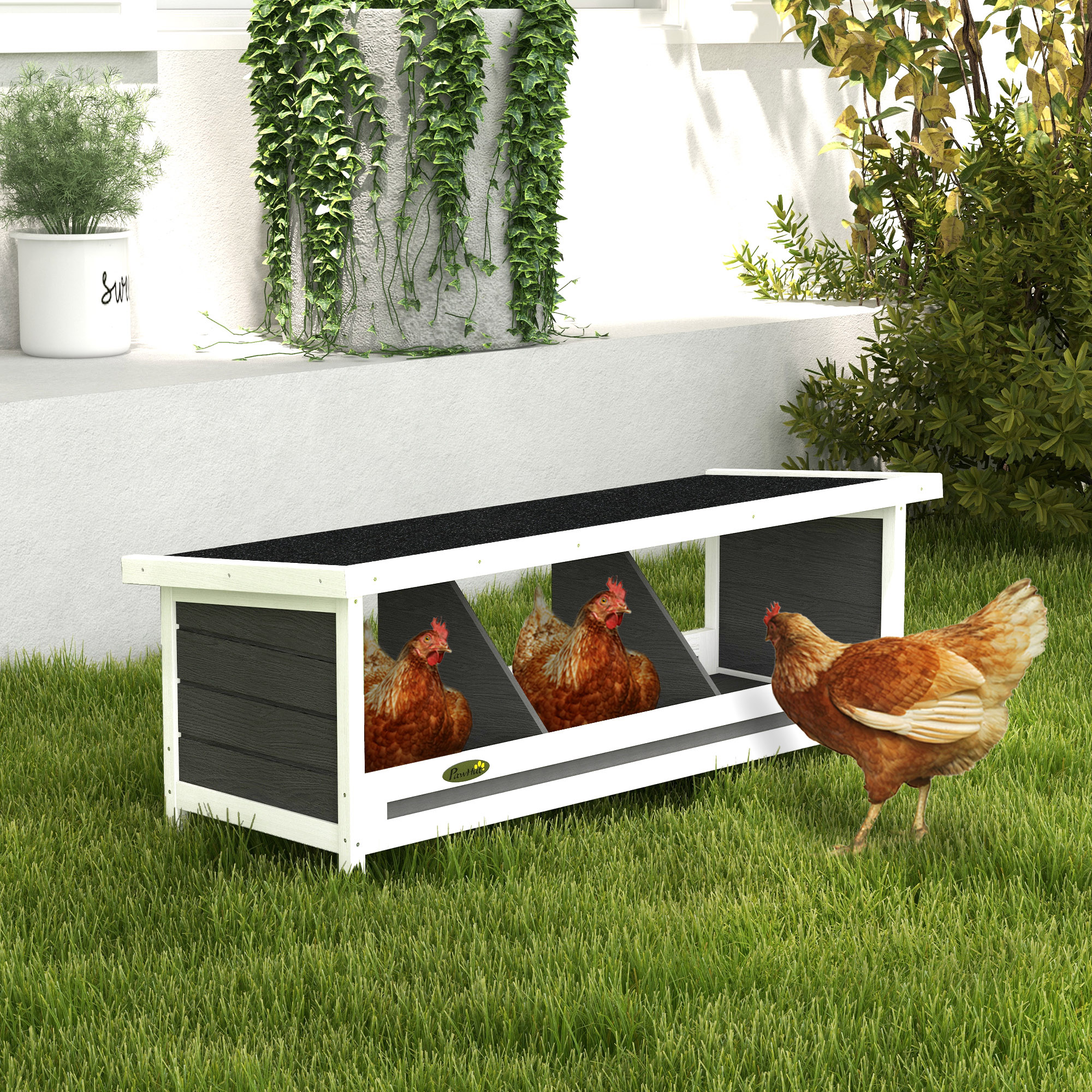 PawHut Wood Chicken Nesting Box, 3 Hole Chicken Boxes For Laying Eggs, Chicken Coop Nesting Box With Asphalt Roof For Indoor Or Outdoor, Fits Up To 3 Hens, Gray — image 5