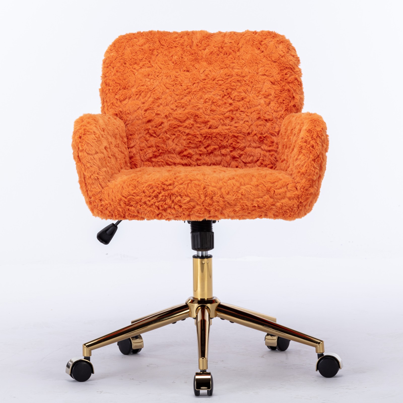 Silla de Oficina AA Furniture, Silla de Oficina en Casa con Pelo Sintético de Conejo y Base Metálica Dorada, Silla de Escritorio Giratoria Ajustable, Silla Tocador Naranja — imagen 4