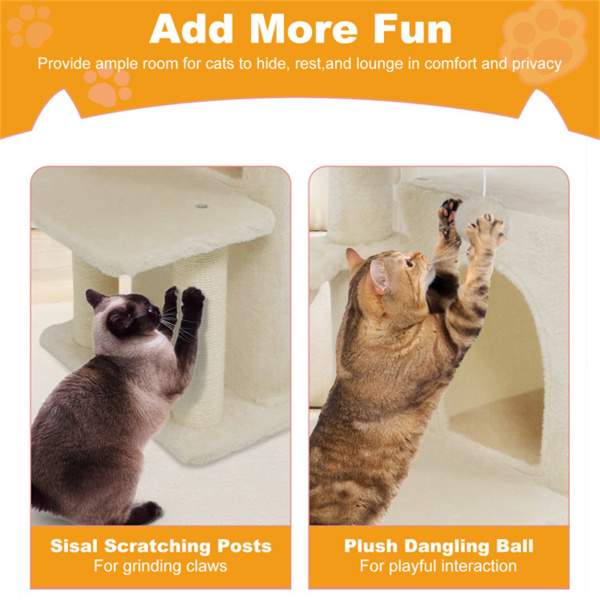 Rascador para Gatos Multinivel Beige de 33.5 Pulgadas con Condominio de 2 Niveles, Postes de Rascar de Sisal y Dispositivo Antivuelco para Gatos — imagen 2