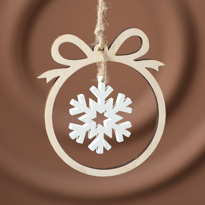 Christmas decorations, wooden Christmas hollowed out Christmas tree ornaments, wooden five pointed star reindeer snowflake ornaments — image 1