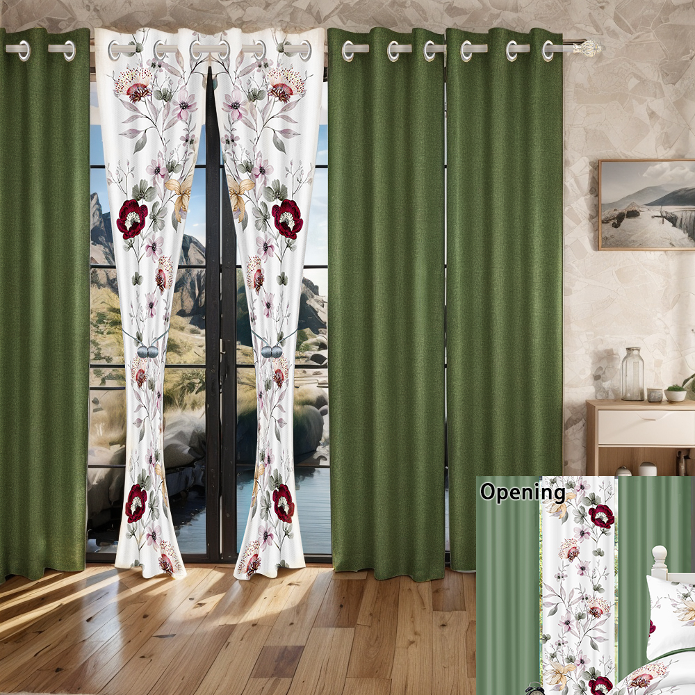 Juego de Edredón y Cortinas Room In A Bag de 9 Piezas, Colcha Gruesa con Estampado Botánico Floral Verde Salvia de Diseñador de EE. UU. con 6 Paneles de Cortina Personalizables, Cubrecama de Alto GSM Apto para Mascotas — imagen 6