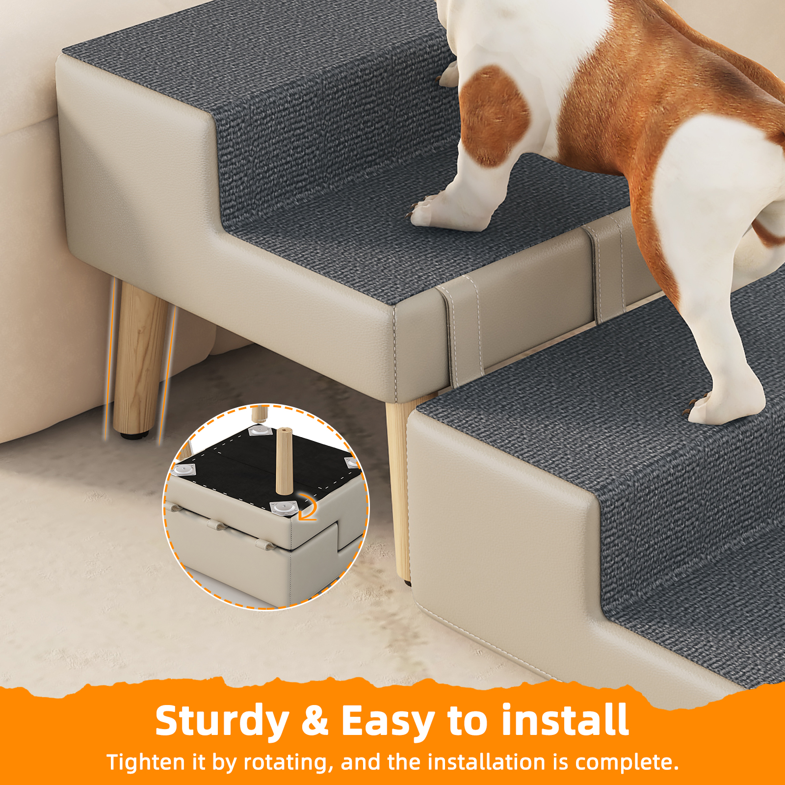 4-Step Ottoman Dog Stairs, 2-in-1 Foldable Pet Ramp for Bed, Dog Ramp for Small Puppy and Cats, Sturdy Wood Frame Support with Non-slip walking surface, Holds Up To 220lbs ( Light Grey Color ) — image 20