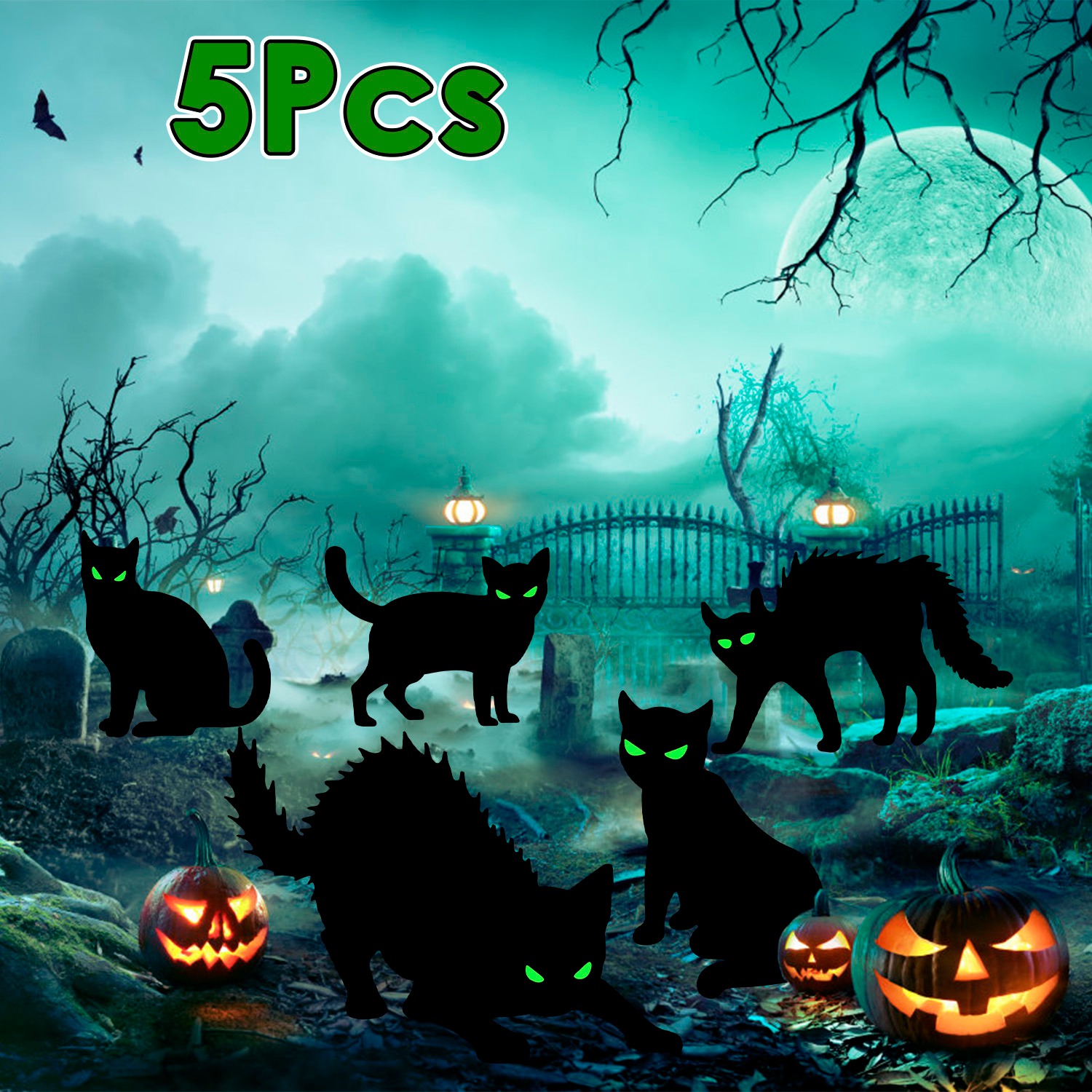 Decoraciones de Jardín para Halloween: 6 Calaveras, 6 Tumbas o 5 Gatos Negros, Brillan en la Oscuridad, para Casa Embrujada, Jardín, Patio y Fiestas de Temática Terrorífica — imagen 14