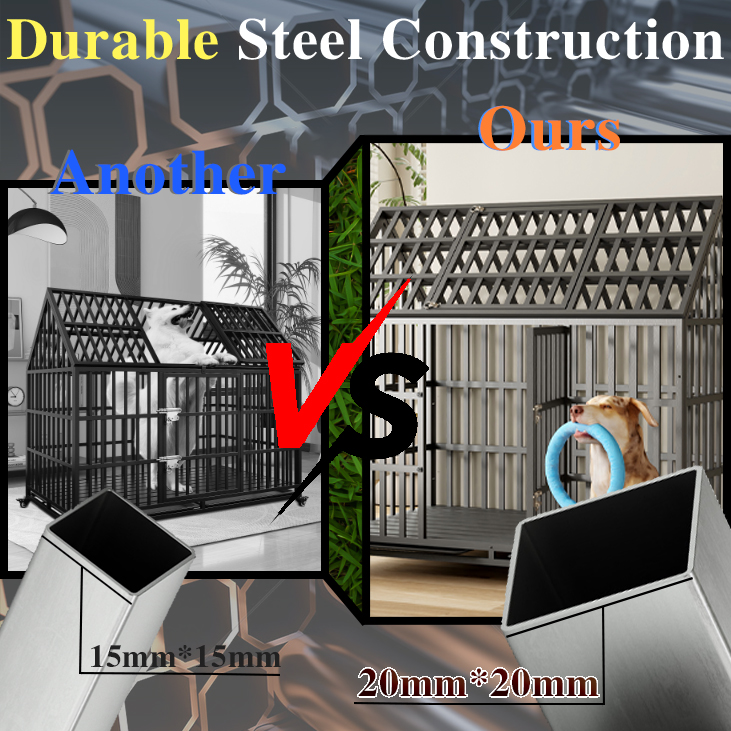 Jaula Resistente para Perros de 55", Jaula Grande de Metal Resistente para Perros Grandes con 4 Ruedas con Bloqueo — imagen 5