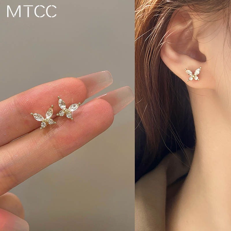 S925 Silver Needle Exquisite Zircon Butterfly Stud Earrings for Women — image 3
