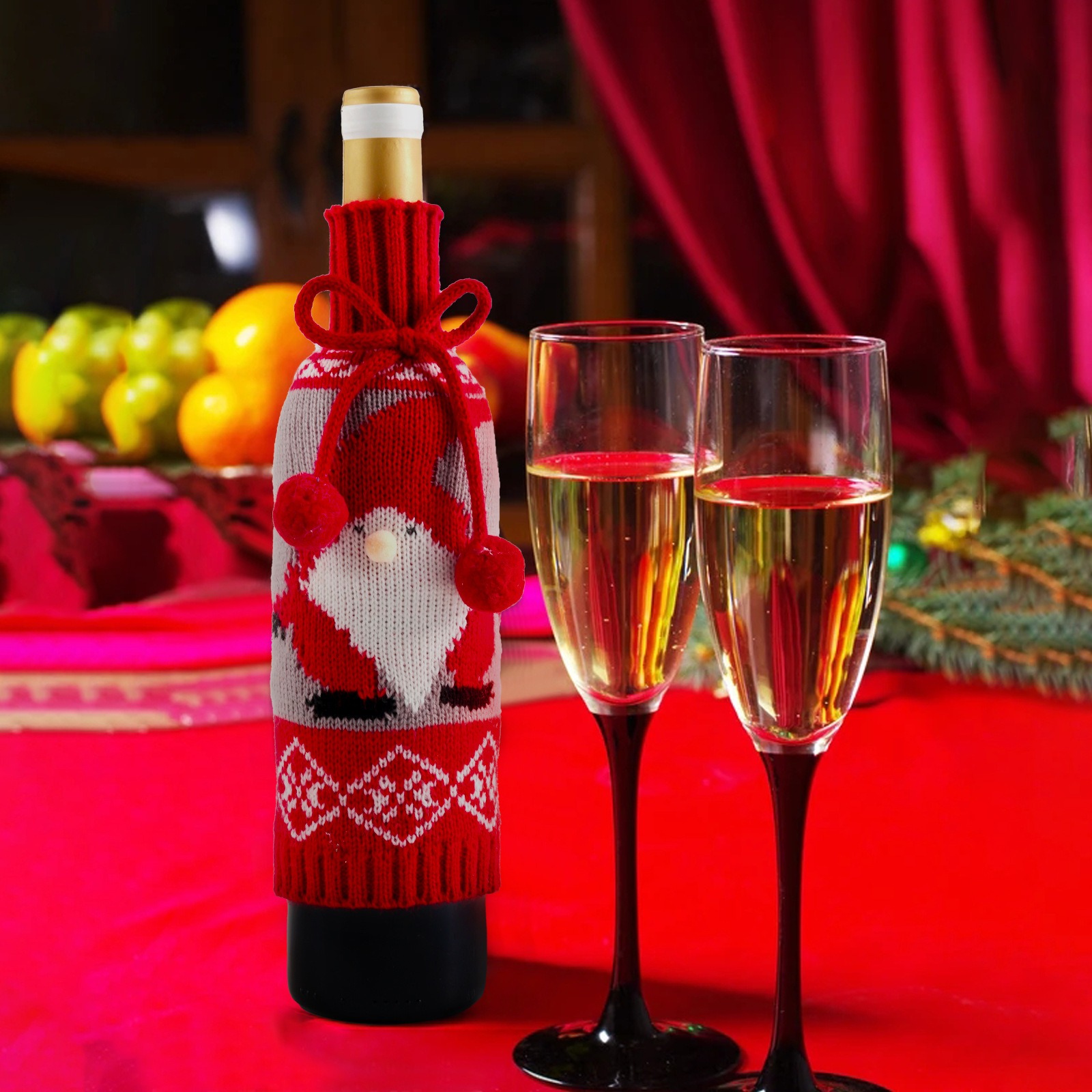Hairball bow wine bottle set reindeer elderly man snowman knitted red wine set decorative gift ornament — image 6