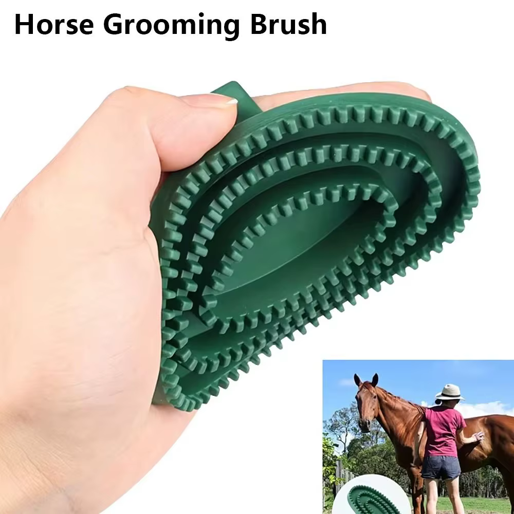 Shedding Horse Grooming Brush Handheld Massage Horse Hair Scraper Hair Detangling Rubber Cleaning Tool for Daily Grooming — image 1