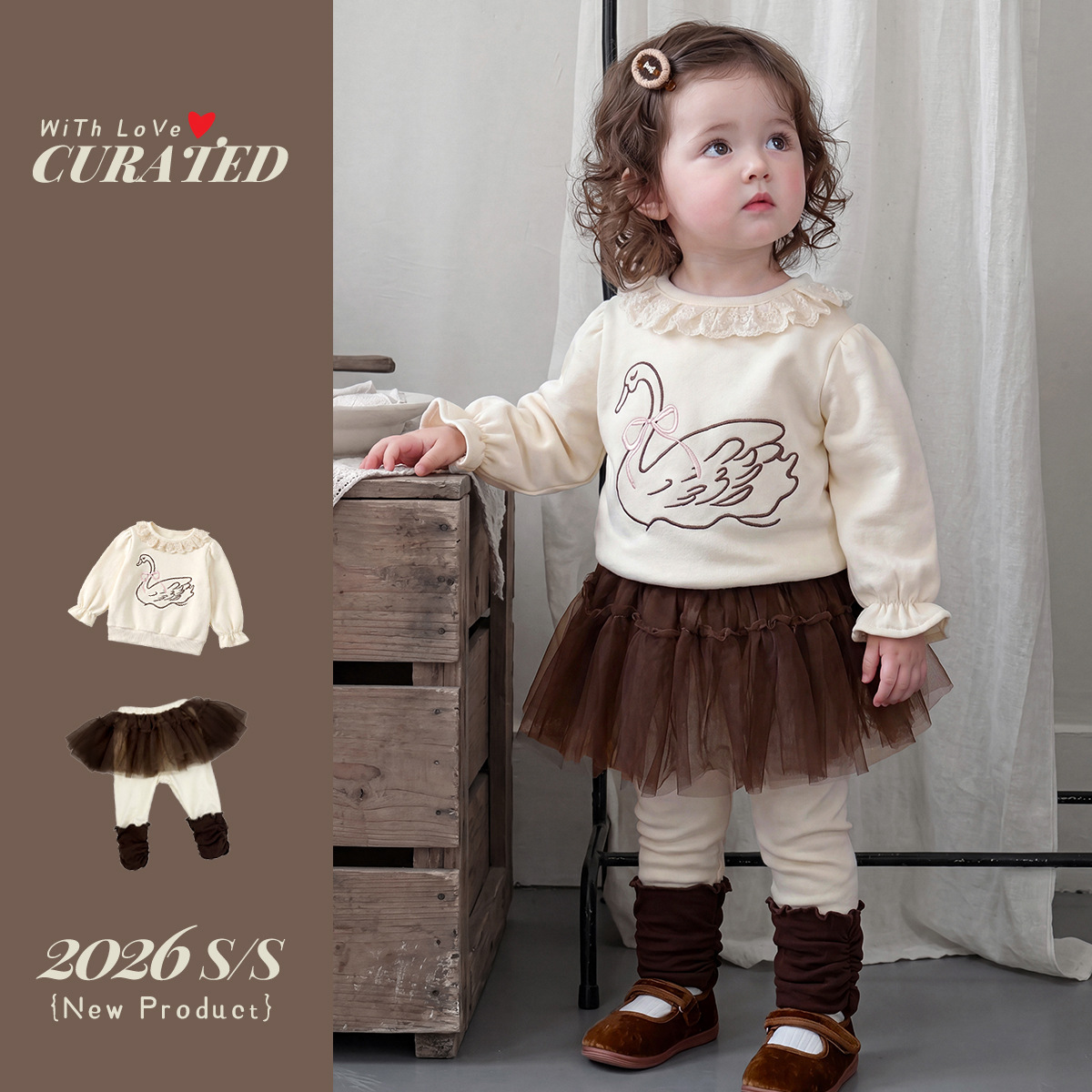 Cartoon Rabbit Hoodie with Mesh Skirt Pants Two-Piece Set, Children's Clothing for Fall — image 5
