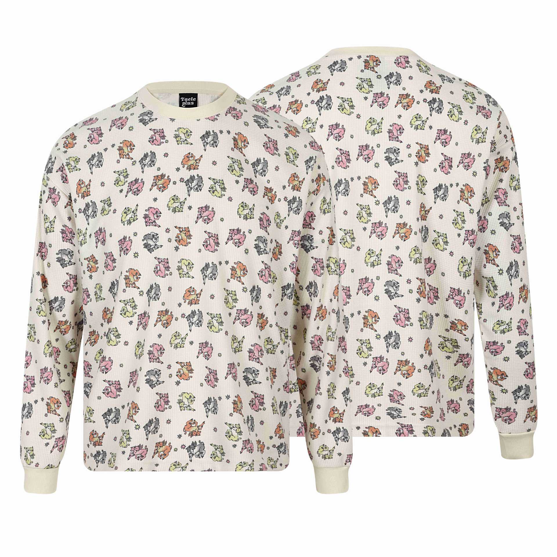All-over Print Double-Headed Devil Sheep Star Pattern Round Neck Long Sleeve T-Shirt — image 6
