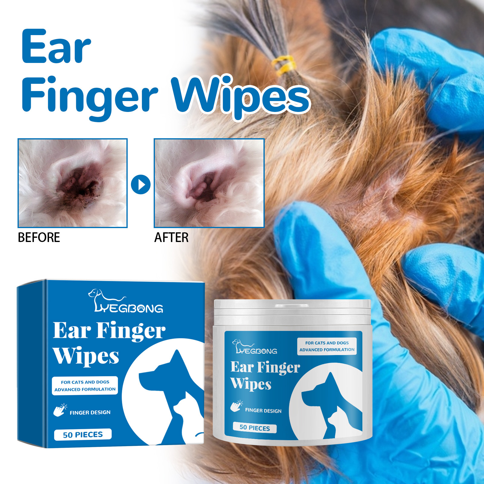 Pet Finger Wipes, Ear Care Finger Cover Ear Wax Ear Mite Cleaning Care — image 4