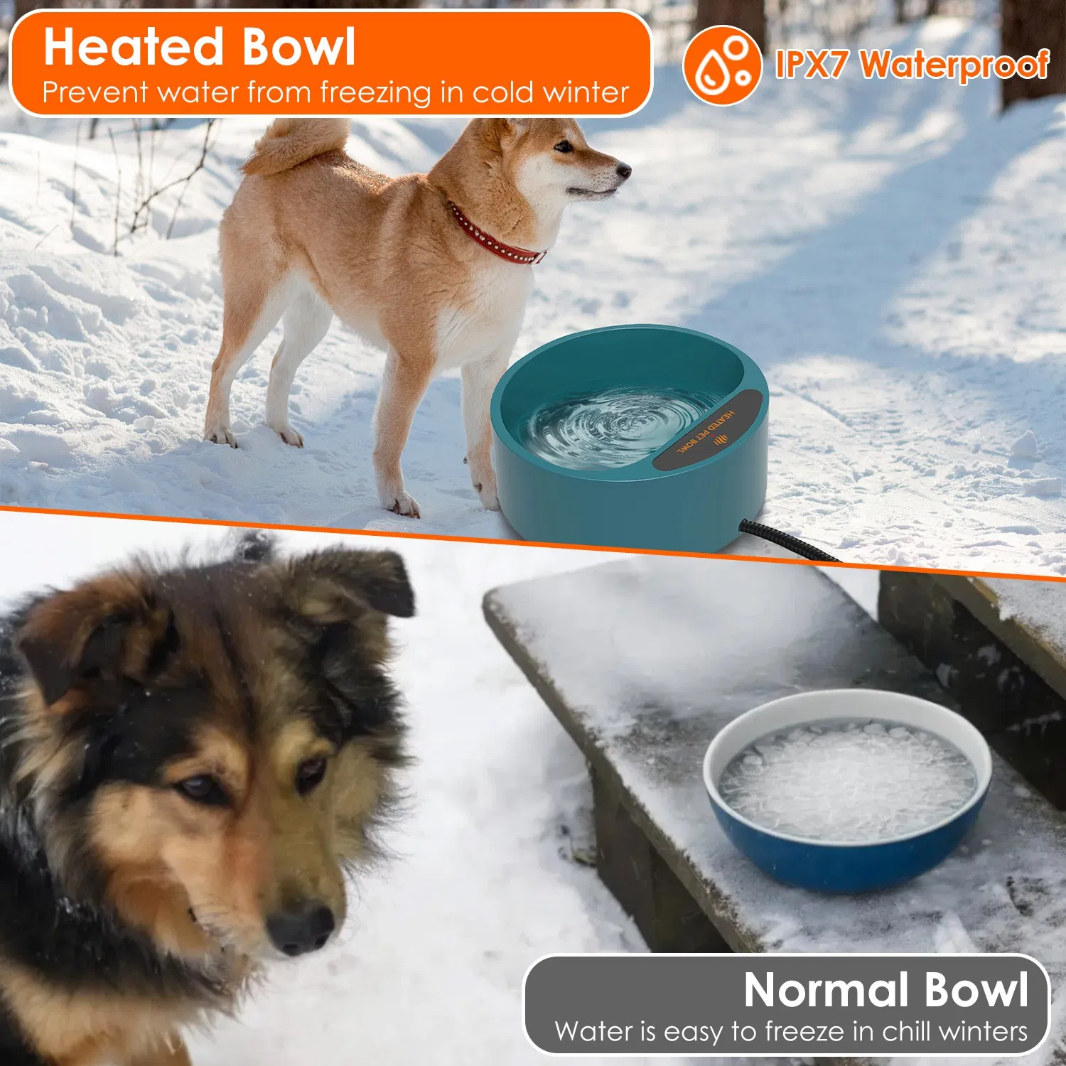 Heated Water Bowl for Dog Cat 74.4OZ Heating Water Dish IP67 Waterproof Thermal Water Bowl Heated Pet Bowl Dog Cat Water Feeder Bowl for Dog Cat Rabbit Pet — image 6