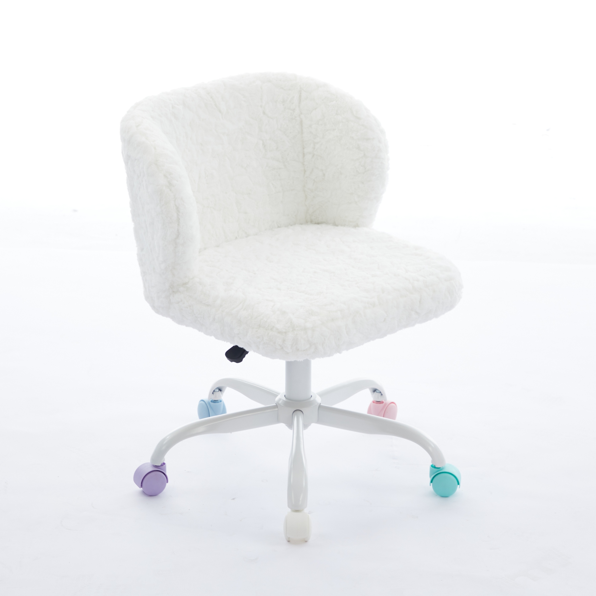 Silla de Oficina A & A Furniture, Silla de Oficina en Casa con Pelo Sintético de Conejo y Base Metálica, Silla de Escritorio Giratoria Ajustable, Silla Tocador Marfil — imagen 5