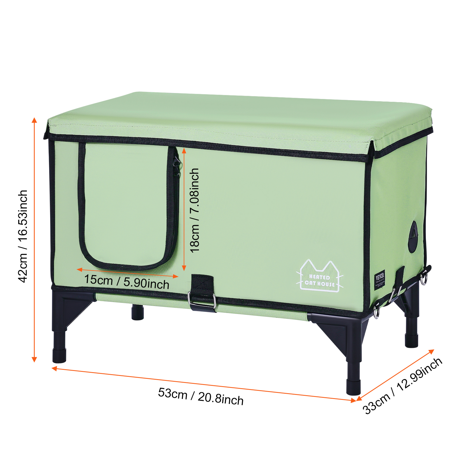 Casa Elevada Calentada para Gatos VEVOR de Forma Cúbica con Plancha Calor Verde — imagen 8