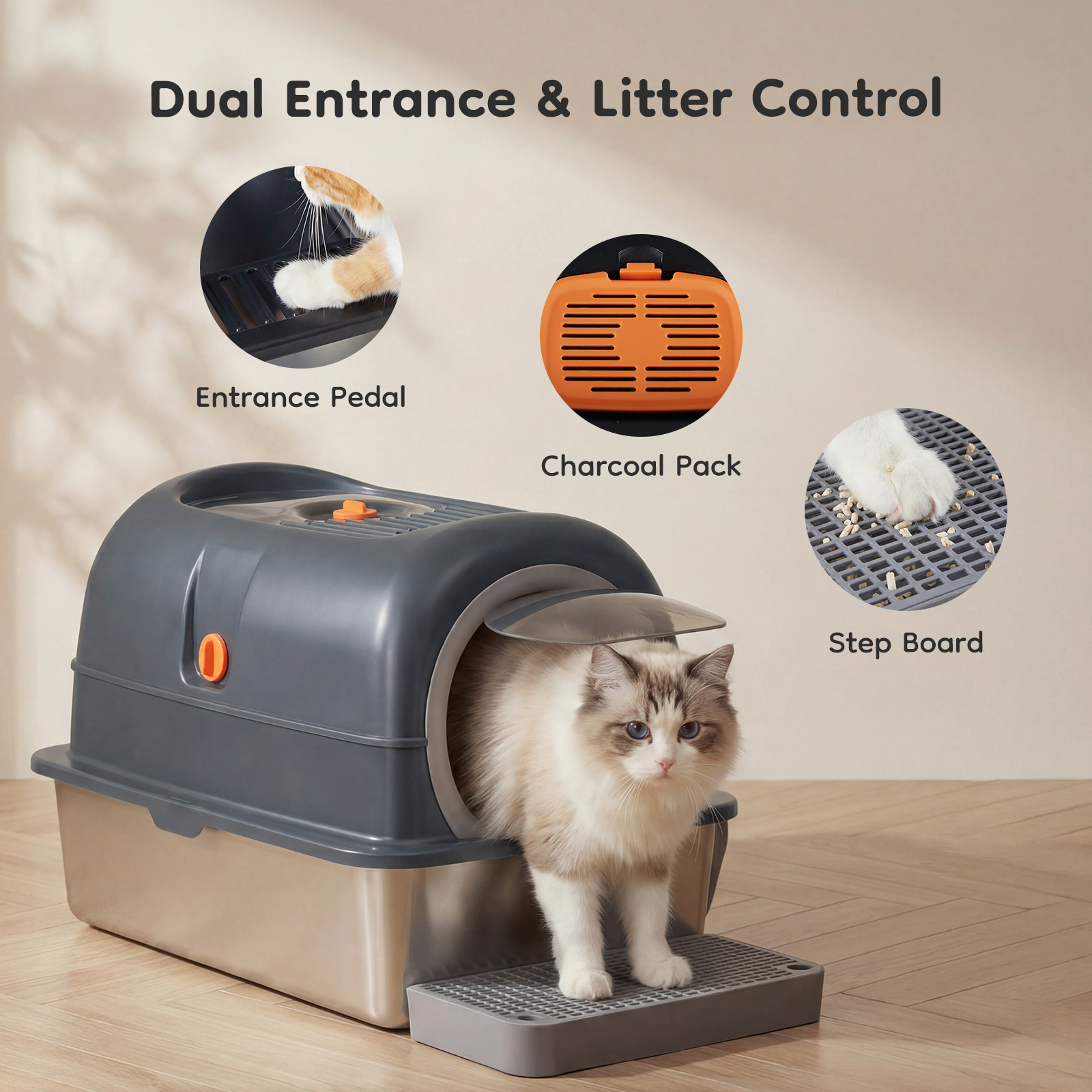 Double-entry Convertible Lid Cat Litter Box — image 2