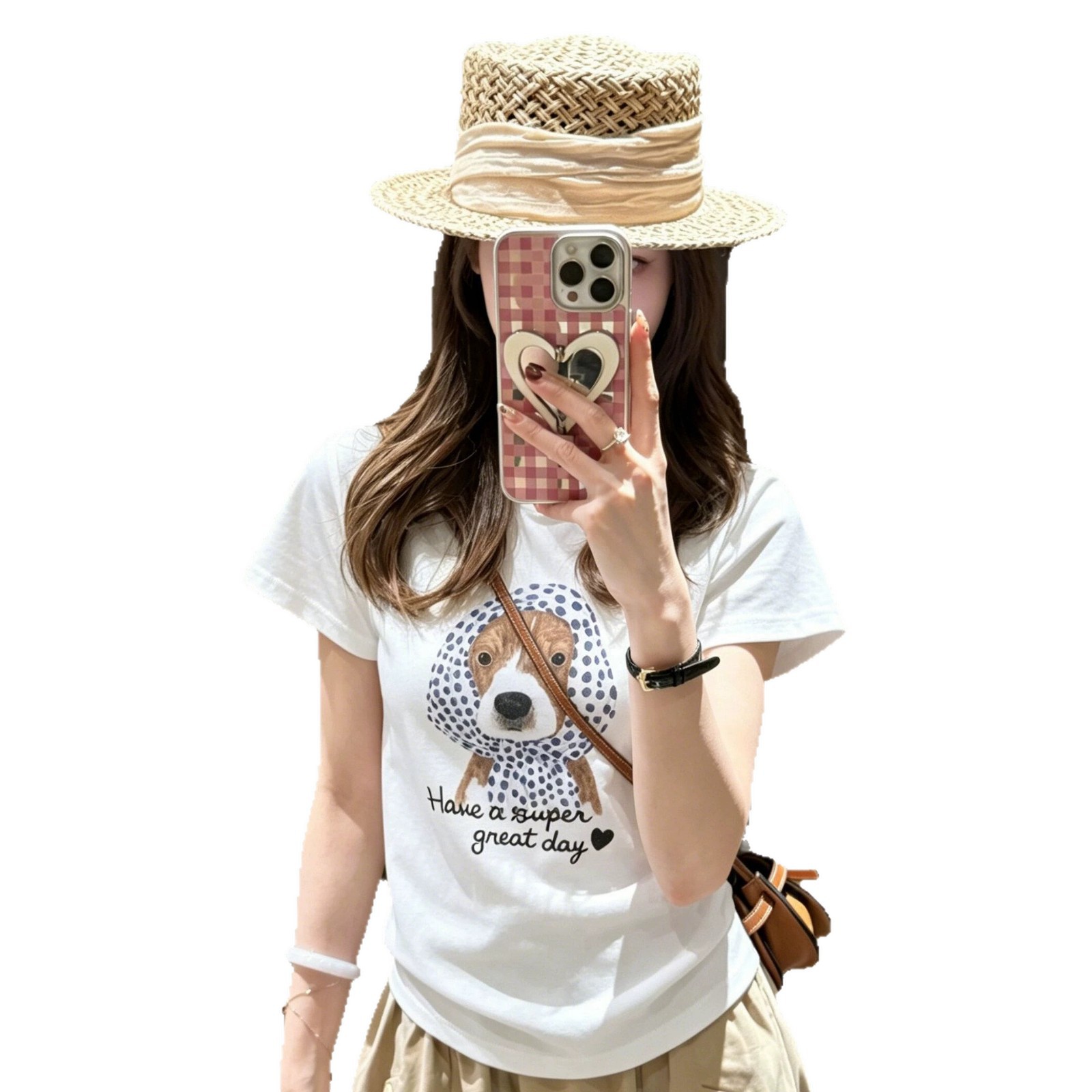 Camiseta Casual con Estampado de Perro - Manga Corta, Cuello Redondo — imagen 1