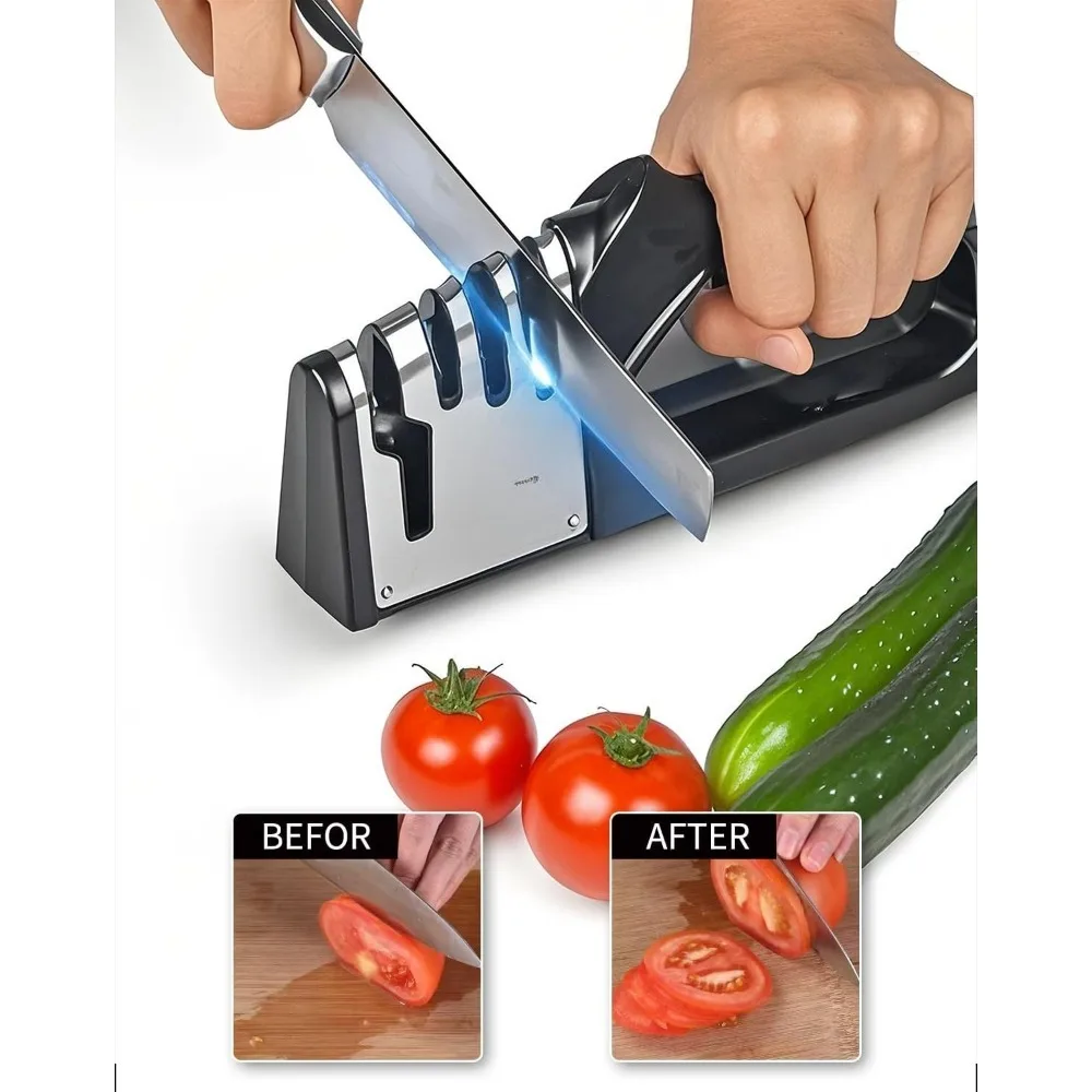 4 in 1 Kitchen Knife Sharpener, Portable Non slip Base Multi function Knife Sharpening Set, Kitchen Gadget Accessories — image 2