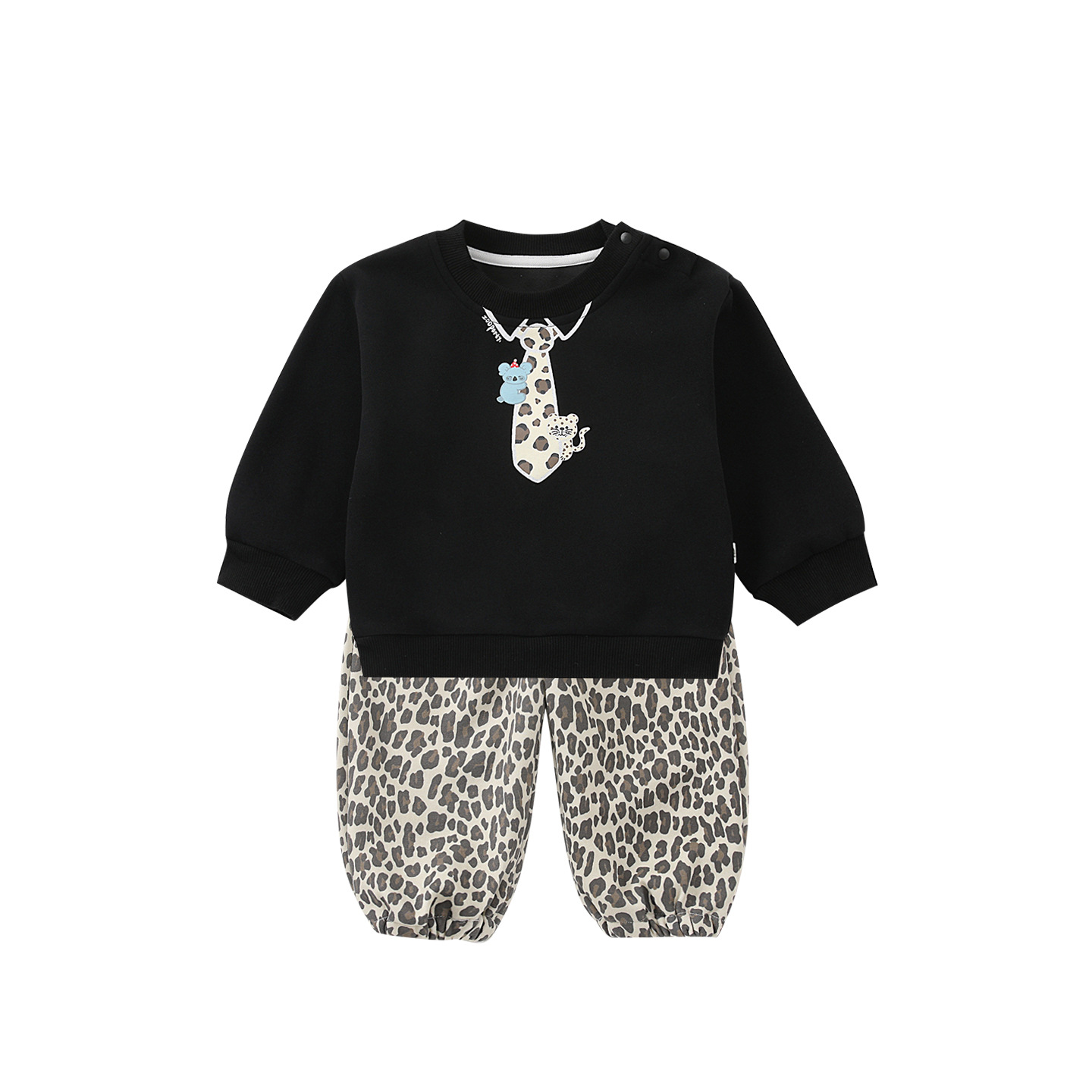 Cute Leopard Print Knit Outfit for Toddlers, Cartoon Hoodie and Pants Set — image 2