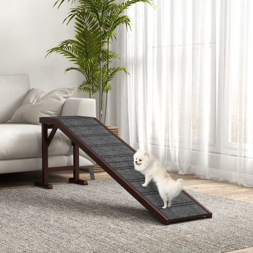 PawHut Dog Ramp For Bed, Pet Ramp For Dogs With Non-Slip Carpet And Top Platform, 74 X 16 X 25, Brown — imagen 1