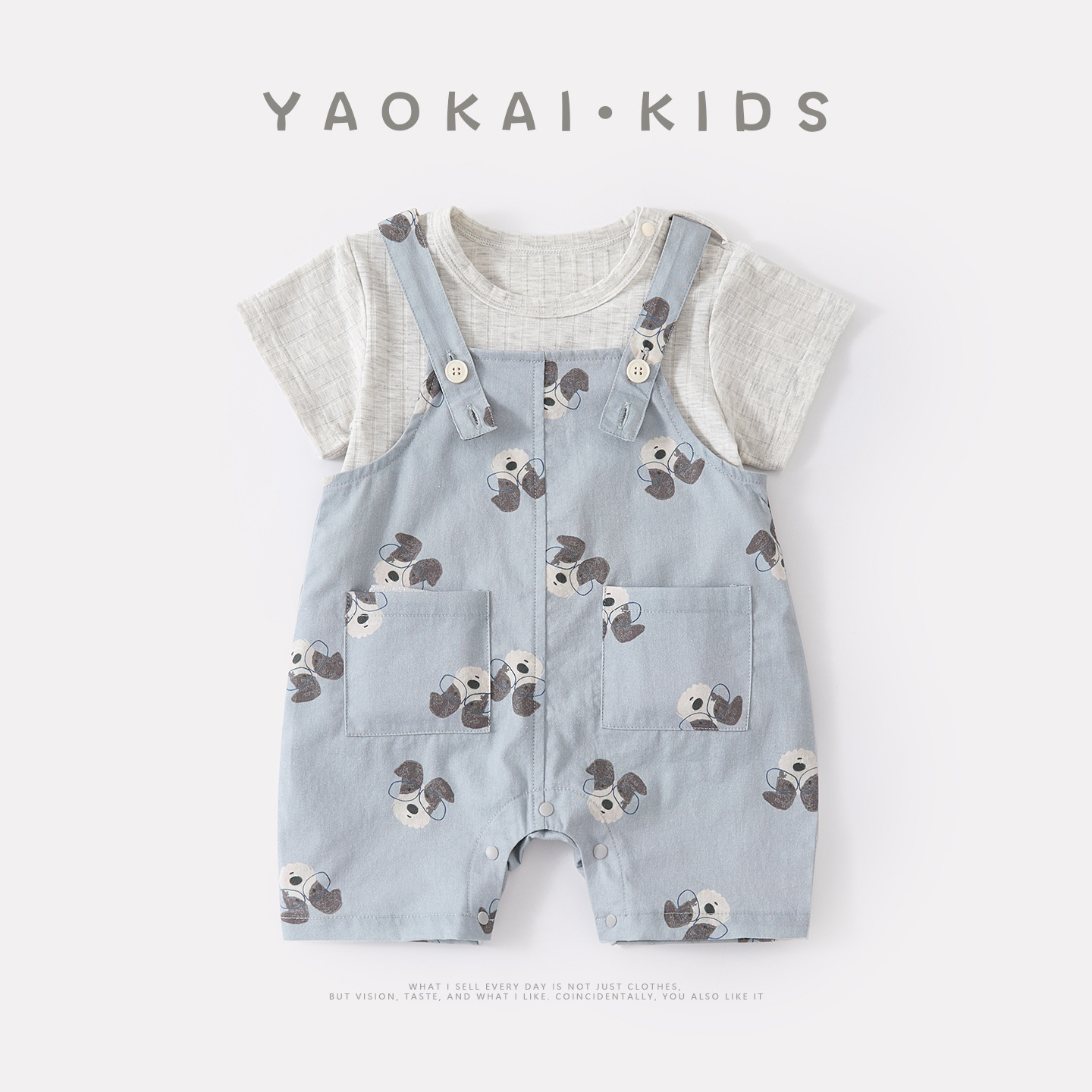 Casual Simple Short Sleeve Baby Boy Cartoon Dog Overalls Two-Piece Set — image 2