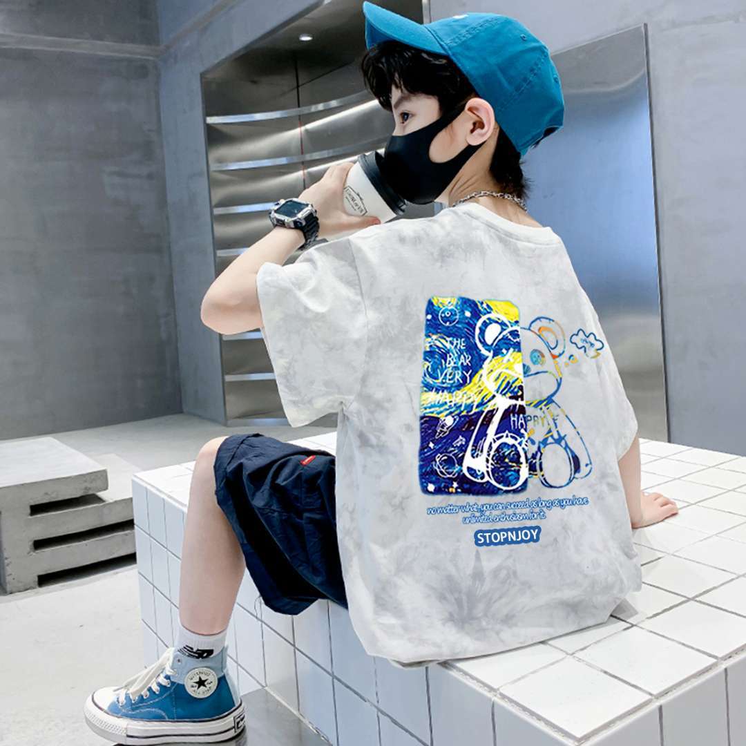 Boy's Short Sleeve T-Shirt, Cool Bear Design Casual Top for Kids — image 3