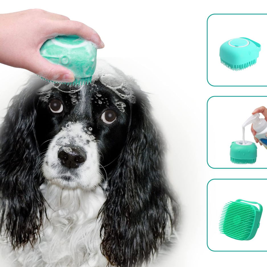 Pet Grooming Bath Massage Brush With Soap And Shampoo Dispenser Soft Silicone Bristle For Long Short Haired Dogs Cats Shower — image 5