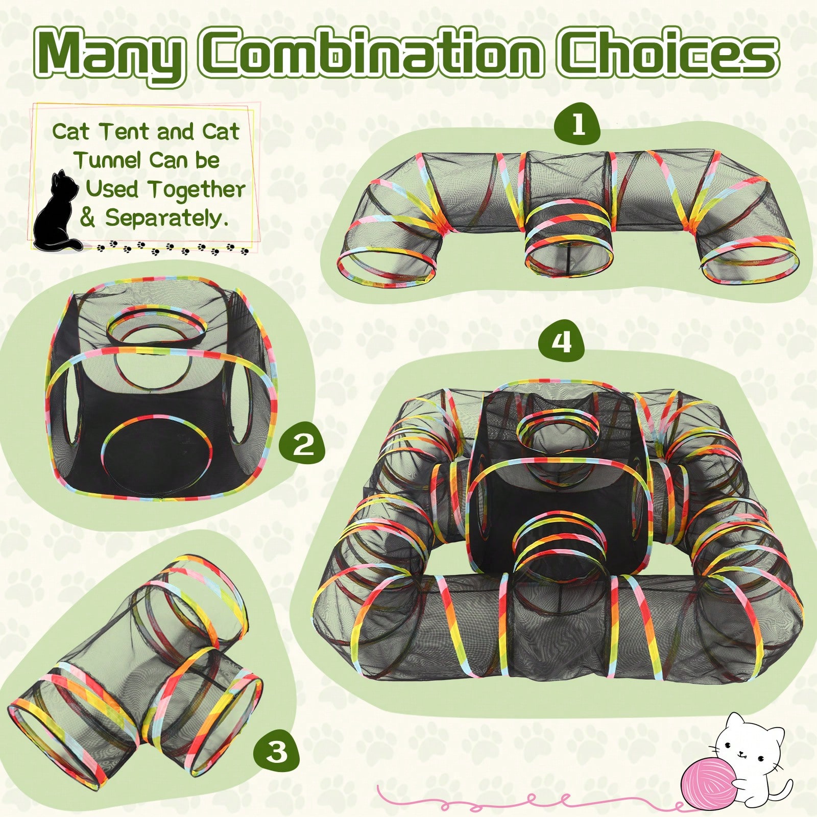 Outdoor Rainbow Cat Enclosure, 5 In 1 Portable Cat Tents For Outside Cage Free Outside Pet Enclosure Cat Tunnel Outdoor Playground For Indoor Cats And Small Animals — image 4