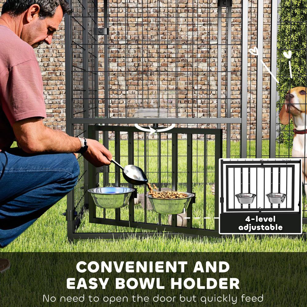 Welded Wire Outdoor Dog Kennel With 360 Rotating & 4 Levels Adjustable Bowls, Waterproof Cover, 4.6 X 4.6 X 5 — image 2