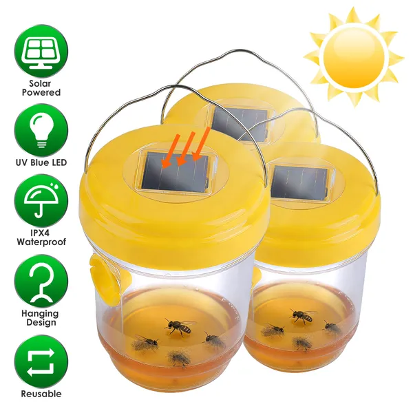 Trampas Solares para Avispas, Paquete de 3, Atrapainsectos Colgantes para Exterior con Luz UV, para Avispas de Papel, Avispas Amarillas, Avispones Pequeños, Moscas de la Fruta y Moscas Comunes — imagen 4