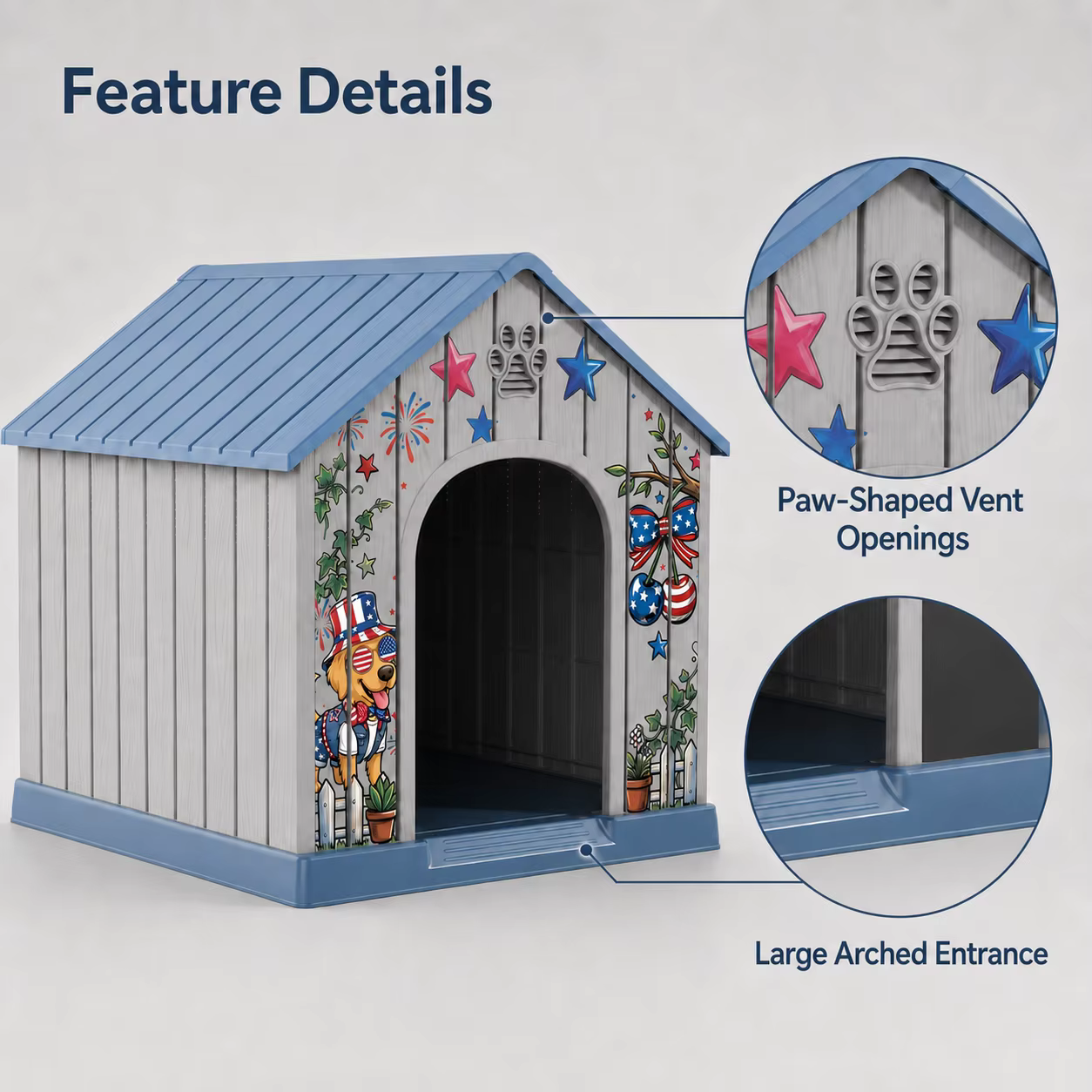 Outdoor Plastic Dog House, Weatherproof Pet Shelter with Printed Pattern Door, Outdoor Dog Cabin for Small Medium Dogs — image 4