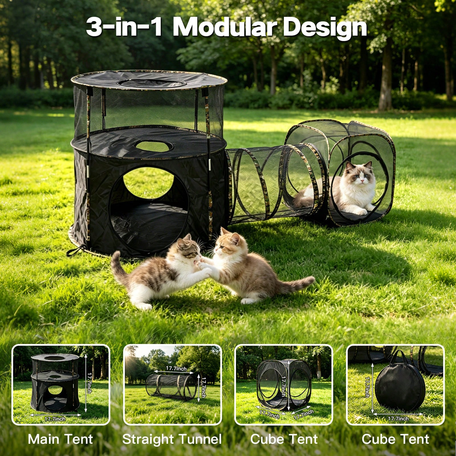 3 In1 Catio Outdoor Cat Enclosure, 2-Tier Cat Tents With Tunnels For Indoor Cats Pop Up Cube, Pet Tower Playpen With Tunnels And Tents — image 2