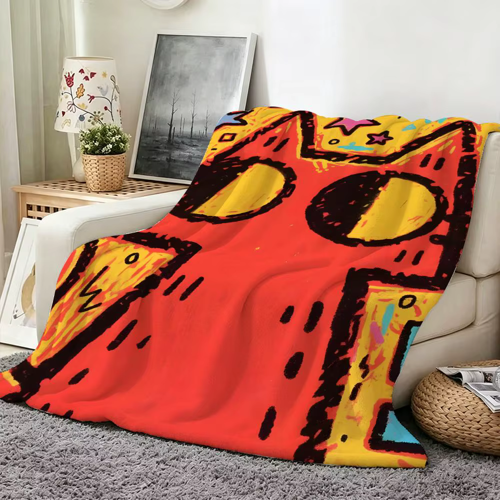 Manta de Franela Suave con Ilustración de Gato Estilo Graffiti Artístico, Ideal para Sofá, Sala y Dormitorio — imagen 4
